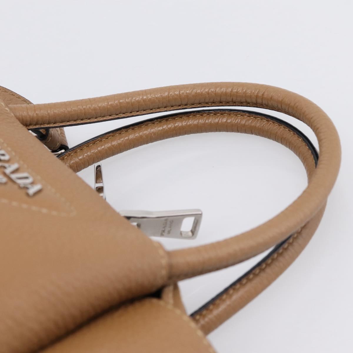 PRADA Hand Bag Leather 2way Beige Silver Auth ka5958SAM