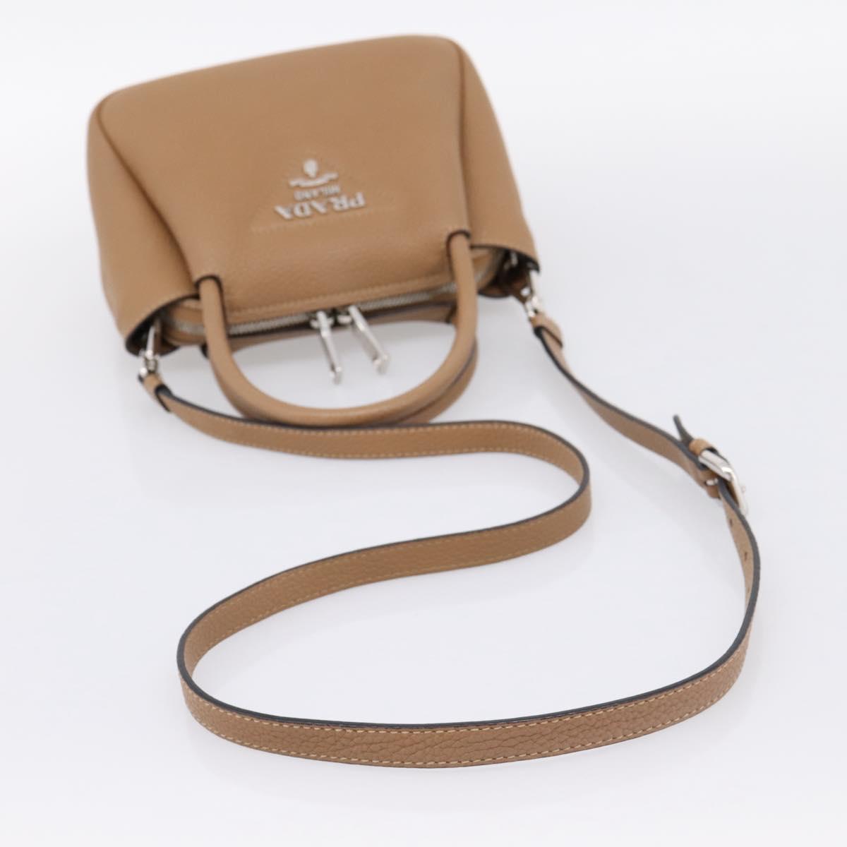 PRADA Hand Bag Leather 2way Beige Silver Auth ka5958SAM