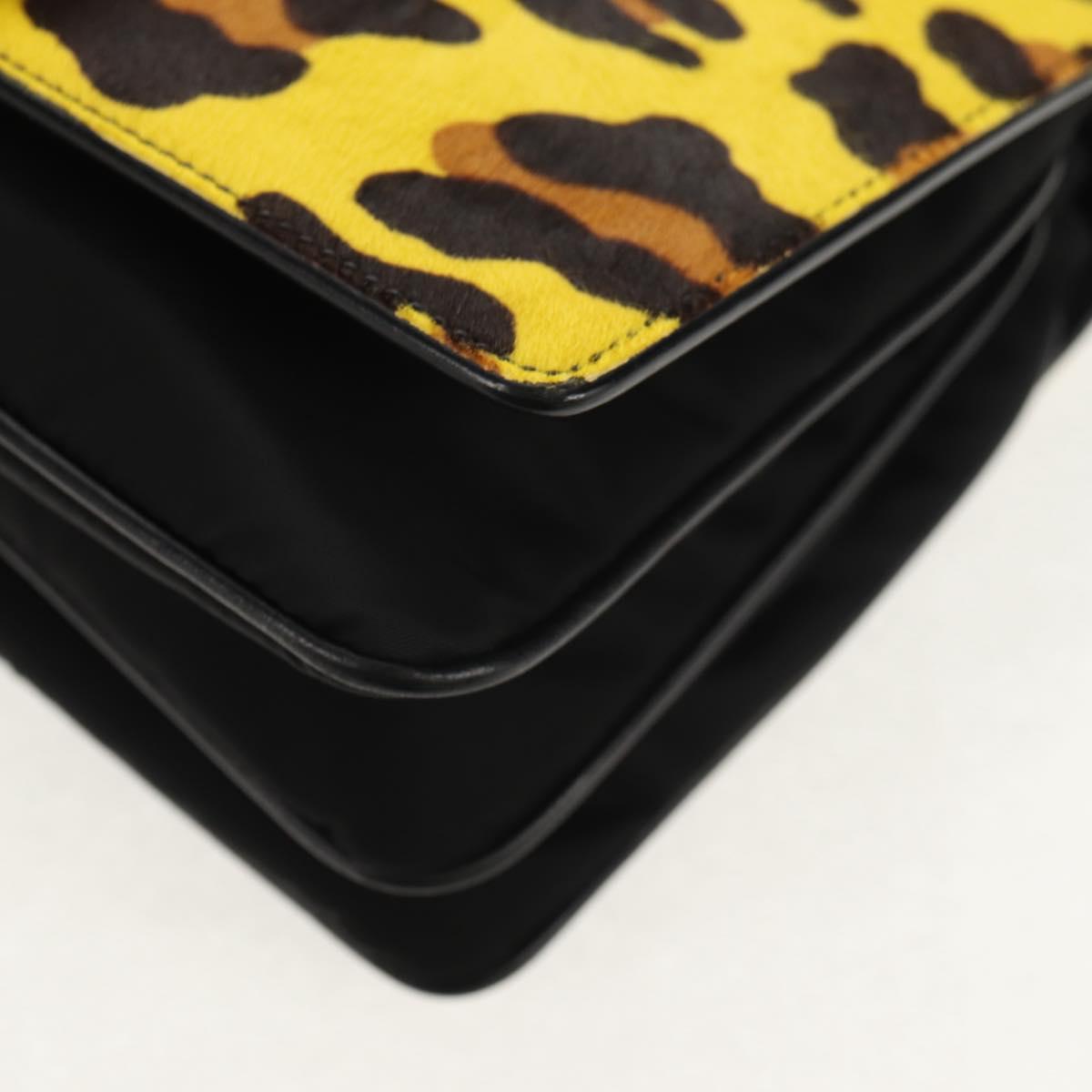 PRADA Chain Shoulder Bag Nylon Yellow Silver Auth ka595V