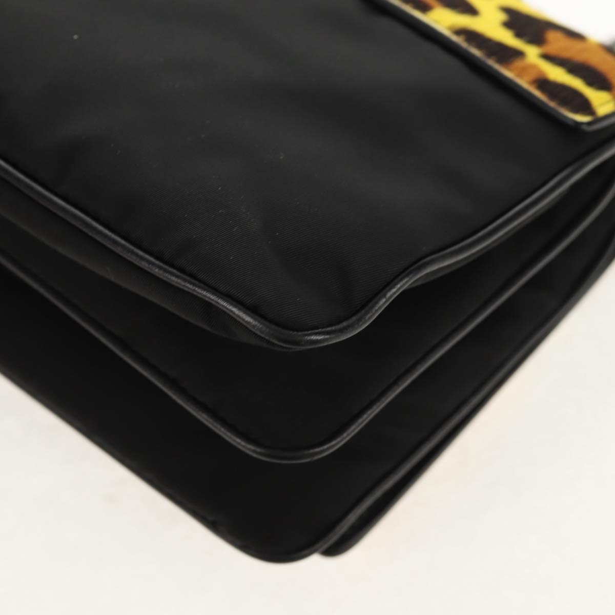 PRADA Chain Shoulder Bag Nylon Yellow Silver Auth ka595V