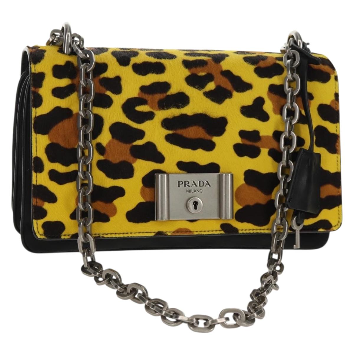 PRADA Chain Shoulder Bag Nylon Yellow Silver Auth ka595V