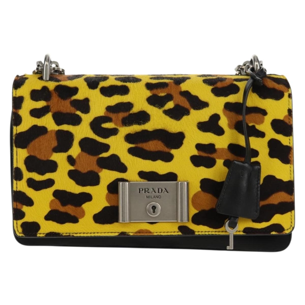 PRADA Chain Shoulder Bag Nylon Yellow Silver Auth ka595V