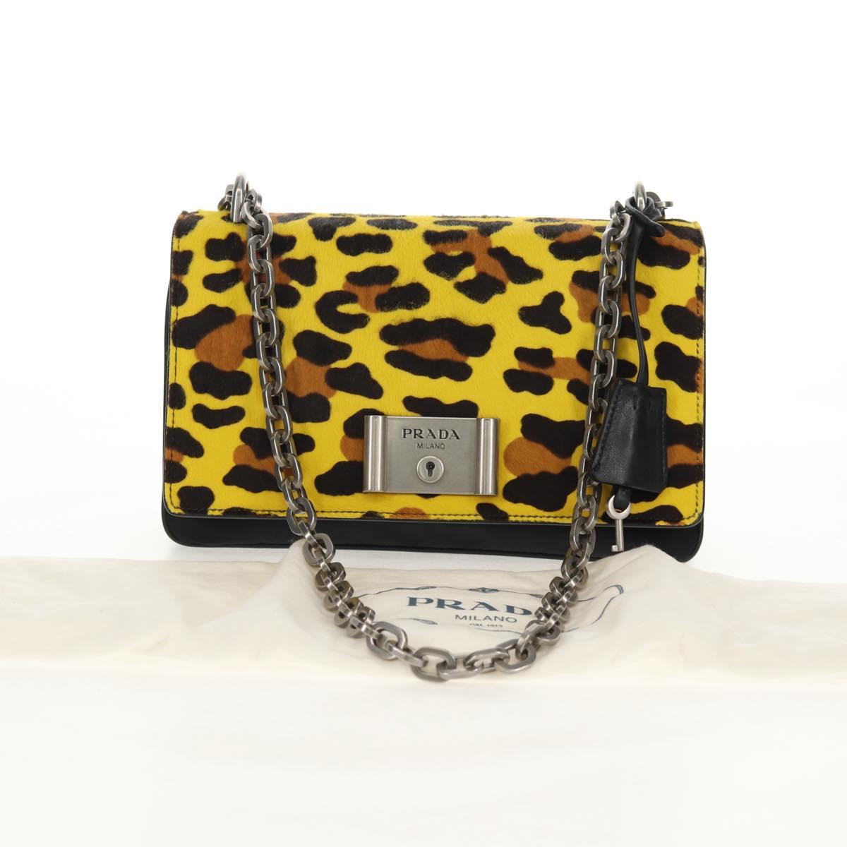 PRADA Chain Shoulder Bag Nylon Yellow Silver Auth ka595V