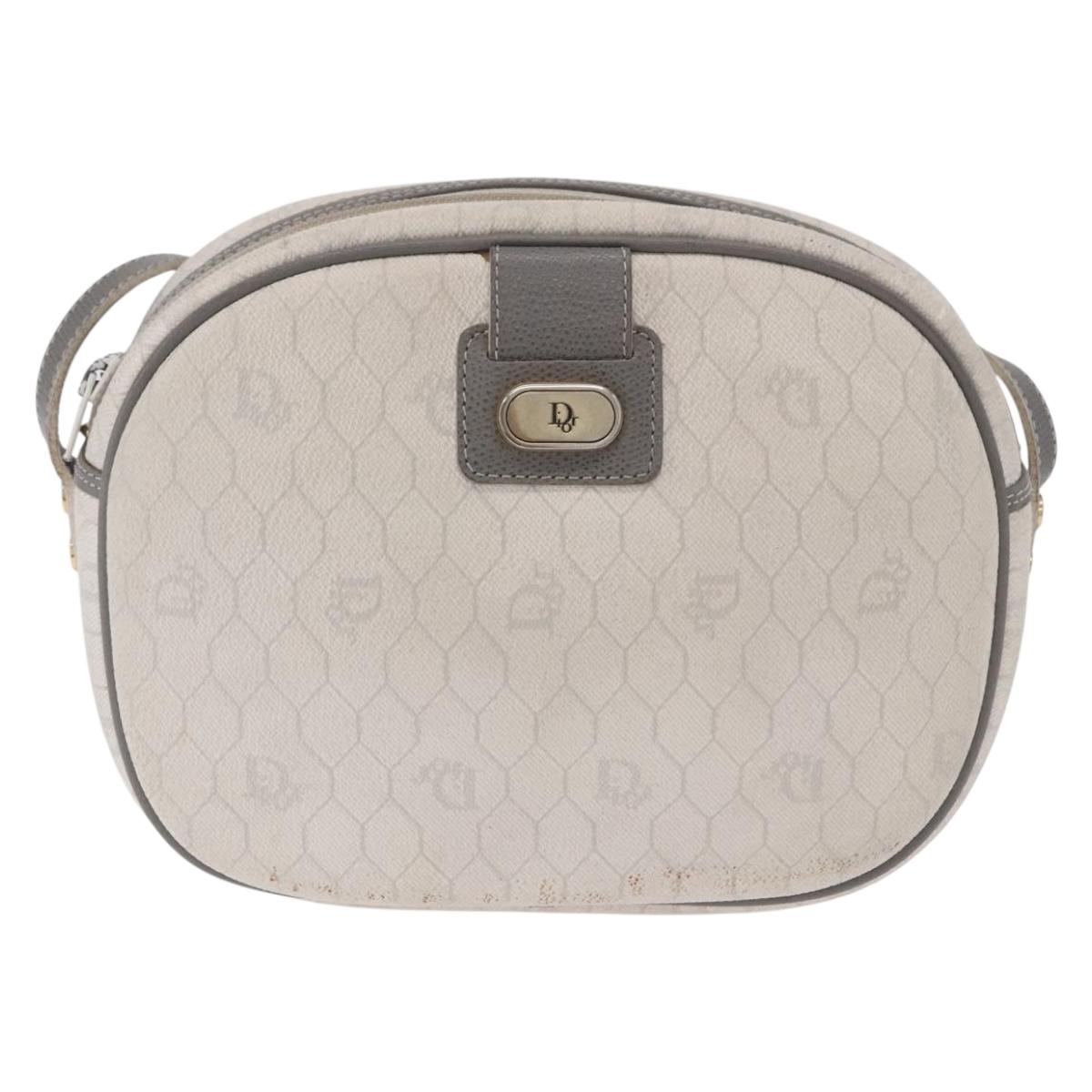 Christian Dior Honeycomb Canvas Shoulder Bag PVC White Gold Auth ka5960