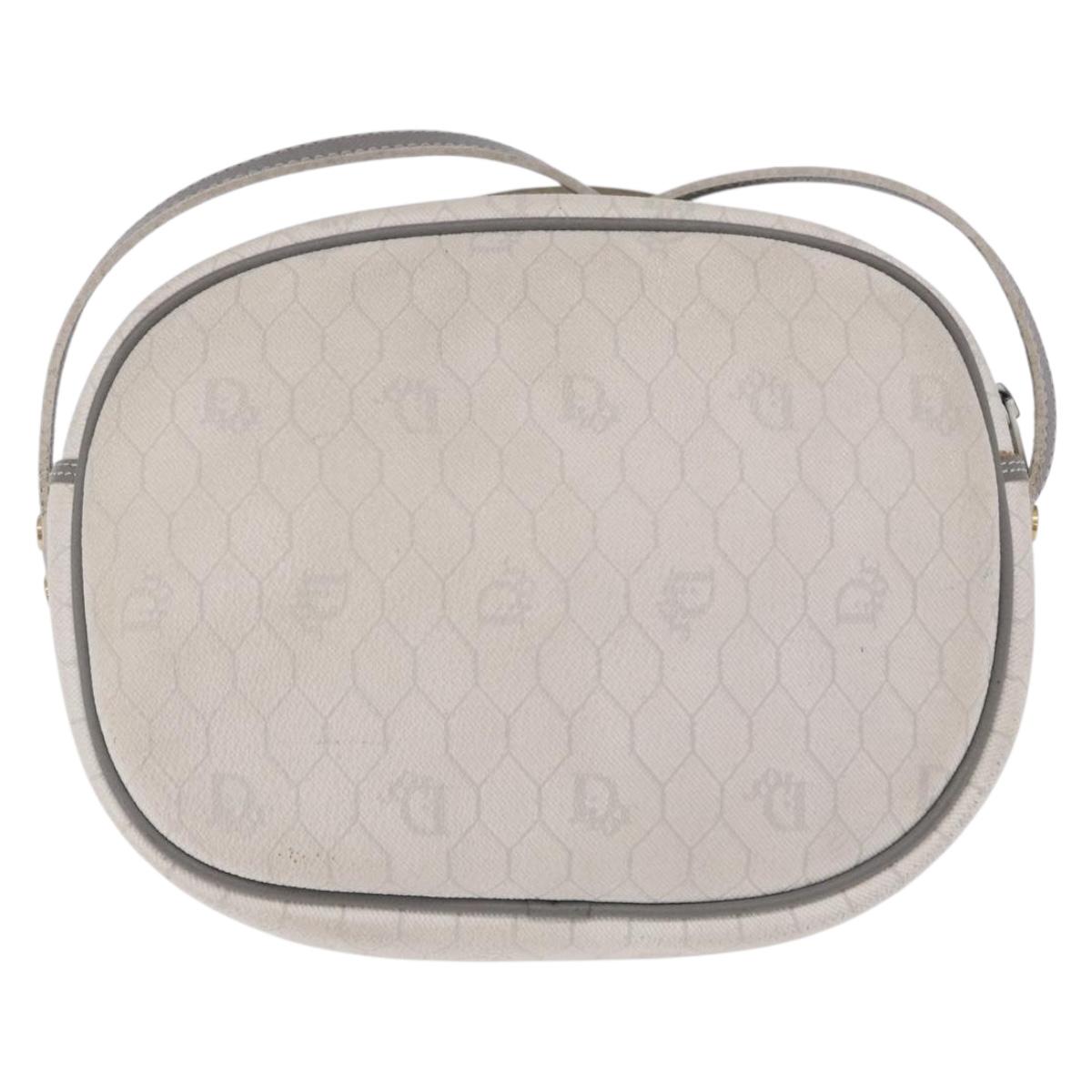Christian Dior Honeycomb Canvas Shoulder Bag PVC White Gold Auth ka5960
