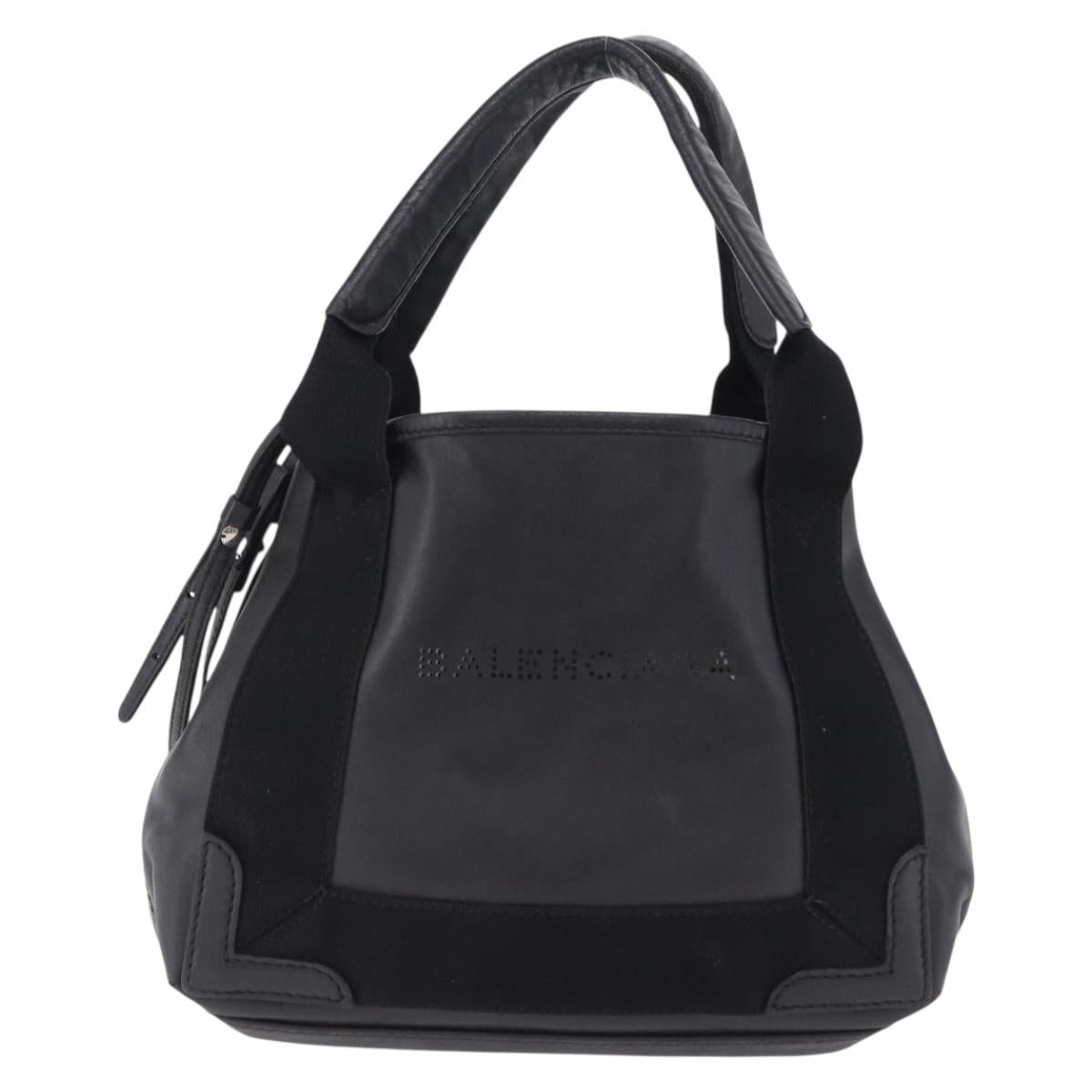 BALENCIAGA Navy Cabas XS Hand Bag Leather 2way Black Silver 390346 Auth ka5961