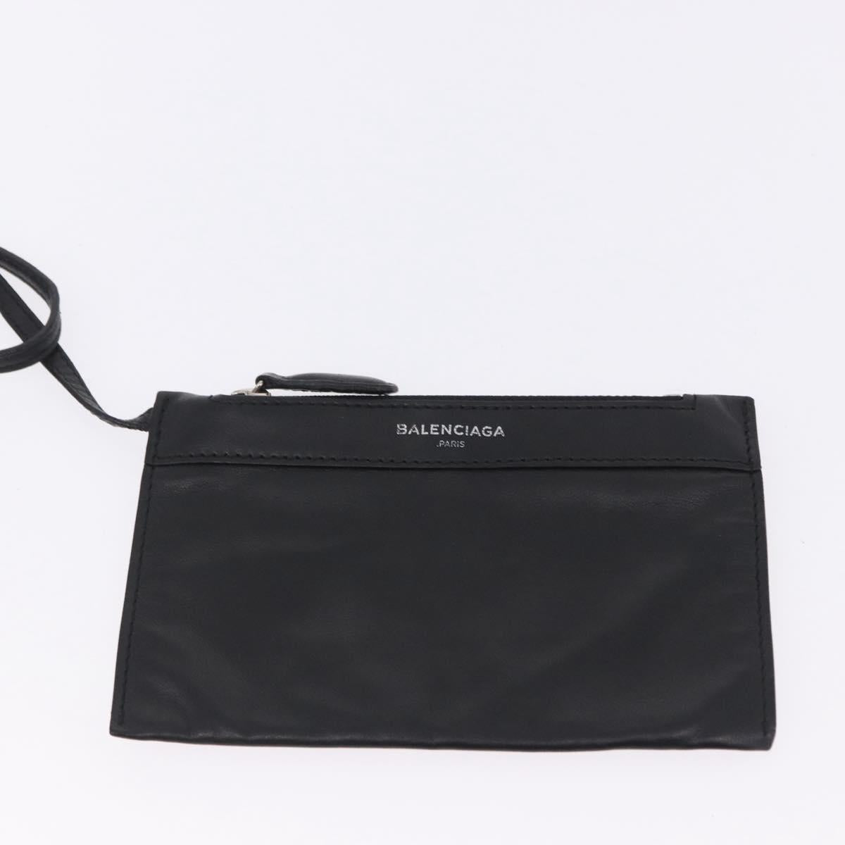 BALENCIAGA Navy Cabas XS Hand Bag Leather 2way Black Silver 390346 Auth ka5961