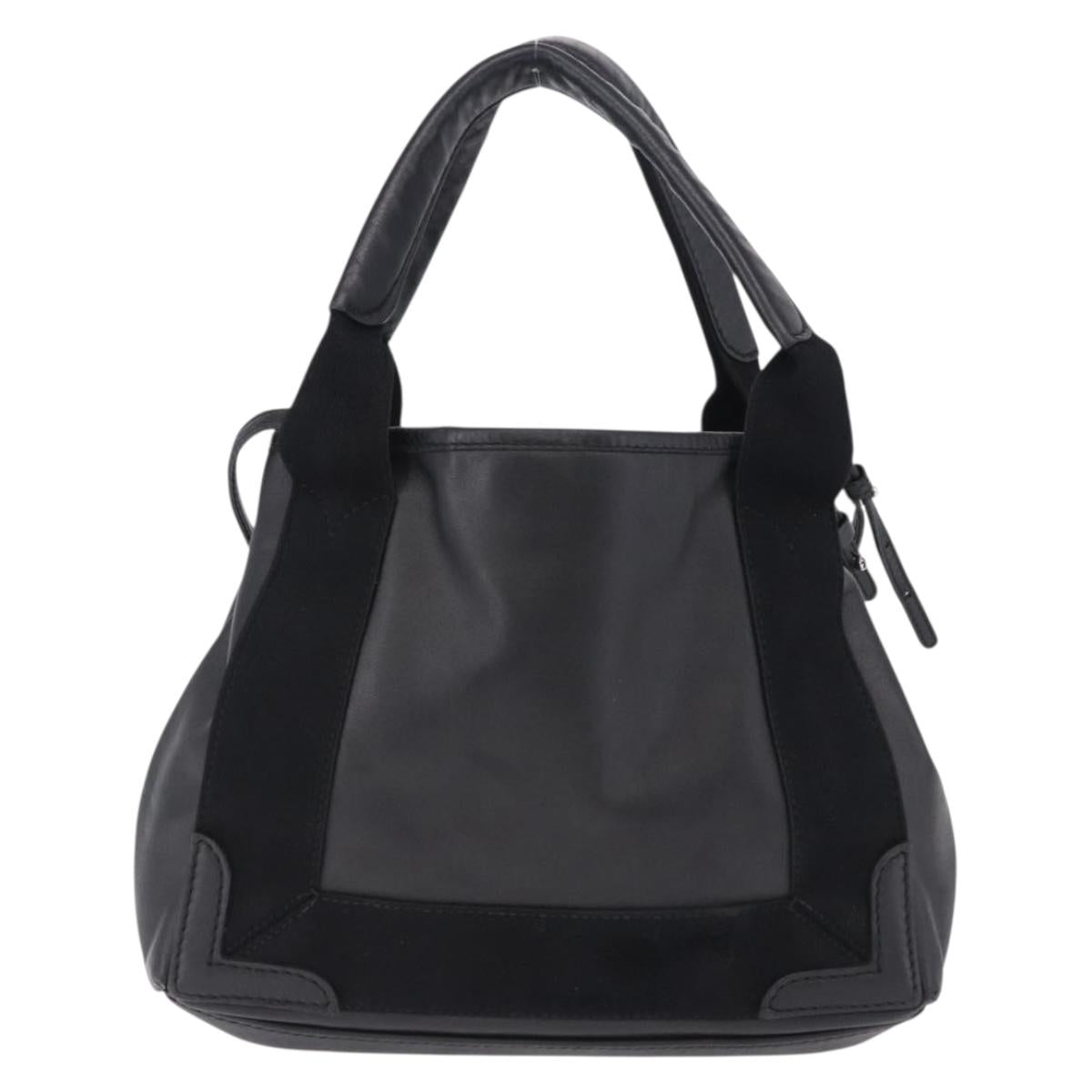 BALENCIAGA Navy Cabas XS Hand Bag Leather 2way Black Silver 390346 Auth ka5961