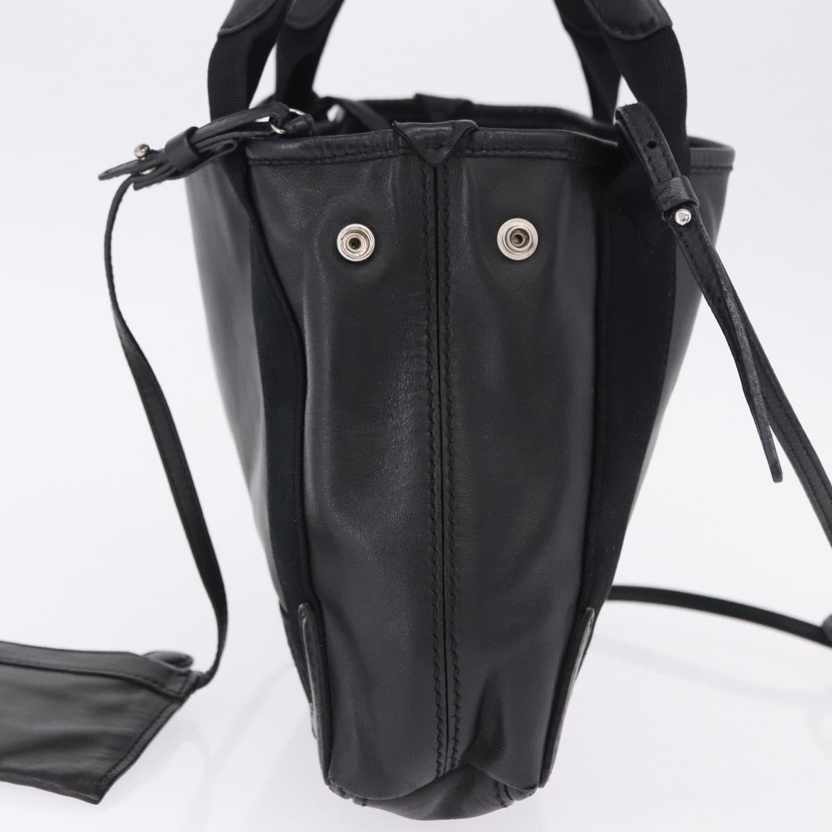 BALENCIAGA Navy Cabas XS Hand Bag Leather 2way Black Silver 390346 Auth ka5961