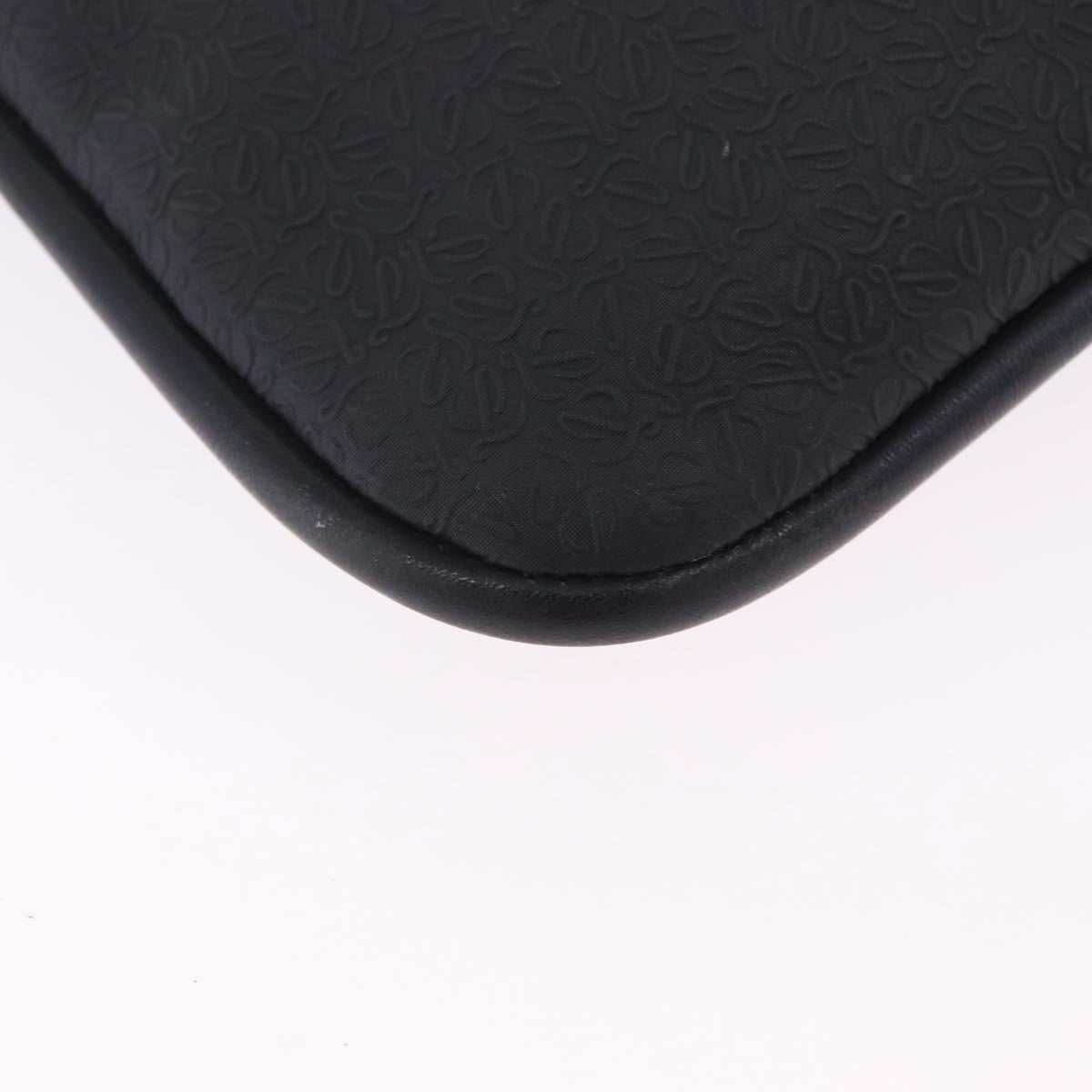 LOEWE Anagram Shoulder Bag Leather Black Silver Auth ka5962