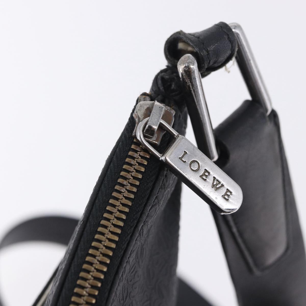 LOEWE Anagram Shoulder Bag Leather Black Silver Auth ka5962