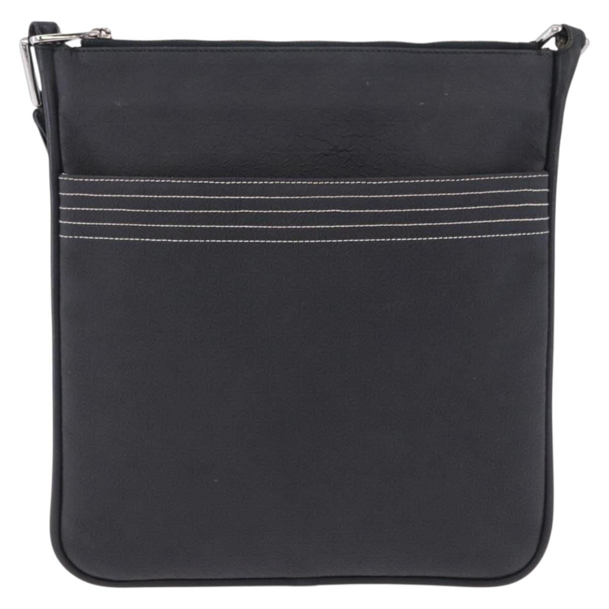 LOEWE Anagram Shoulder Bag Leather Black Silver Auth ka5962