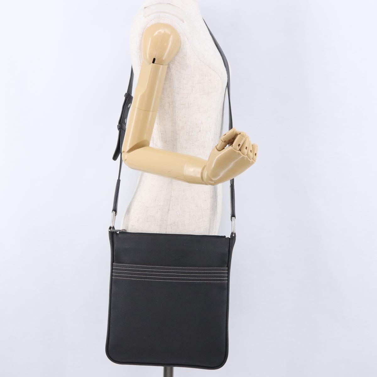 LOEWE Anagram Shoulder Bag Leather Black Silver Auth ka5962