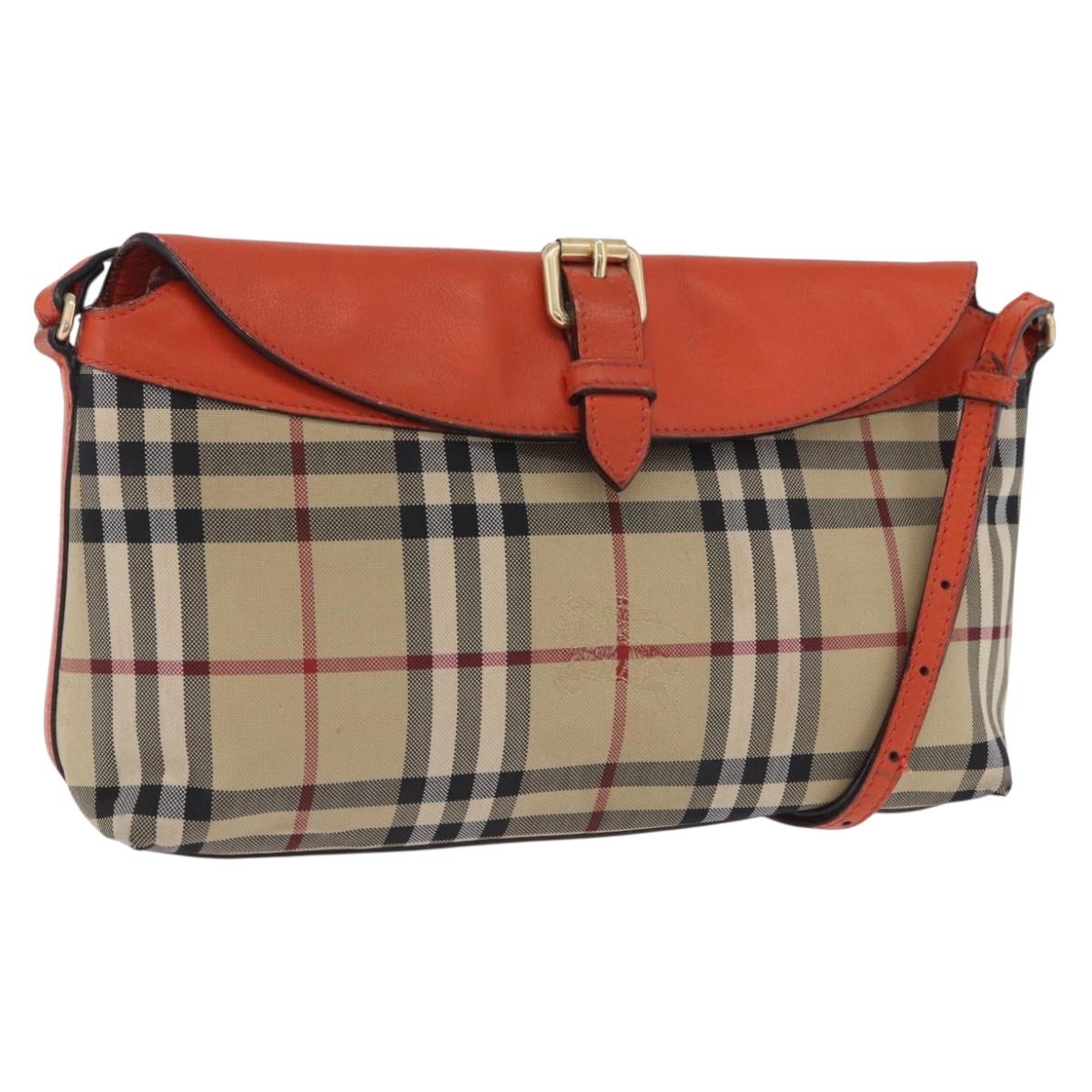 BURBERRY Nova Check Shoulder Bag Canvas Beige Gold Auth ka5963A