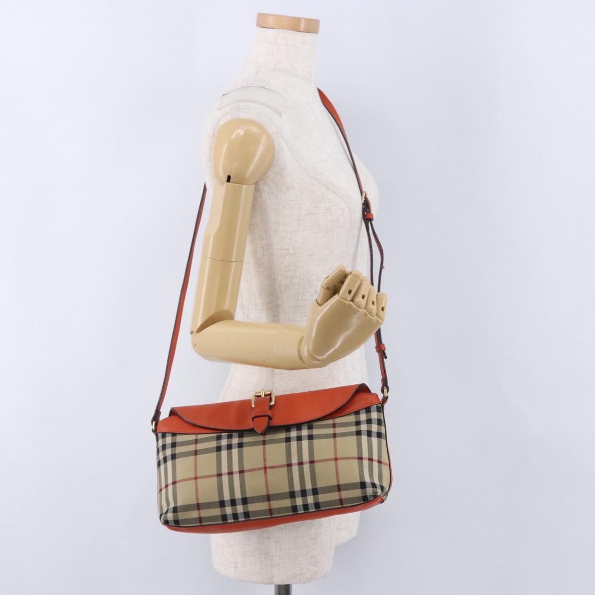 BURBERRY Nova Check Shoulder Bag Canvas Beige Gold Auth ka5963A