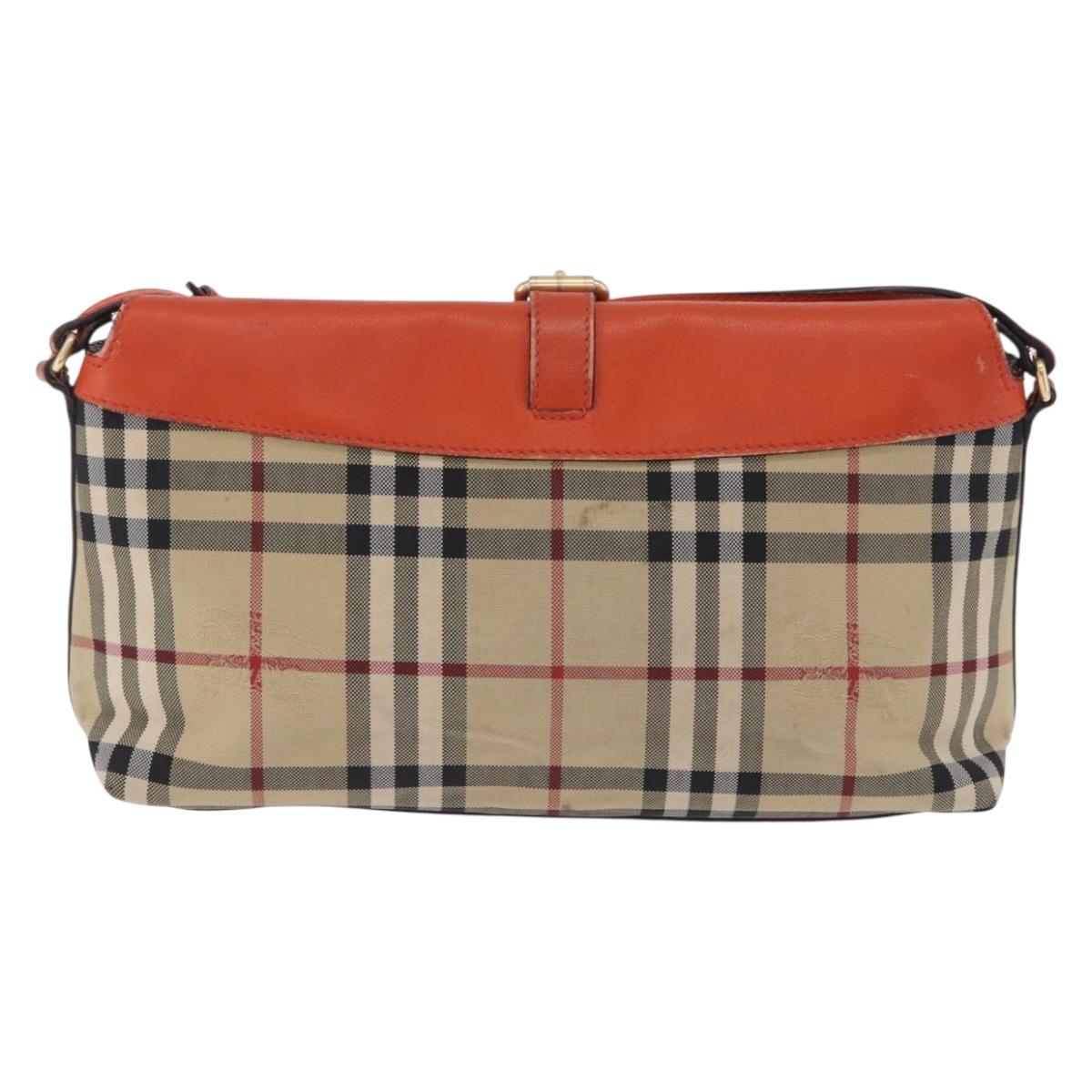 BURBERRY Nova Check Shoulder Bag Canvas Beige Gold Auth ka5963A