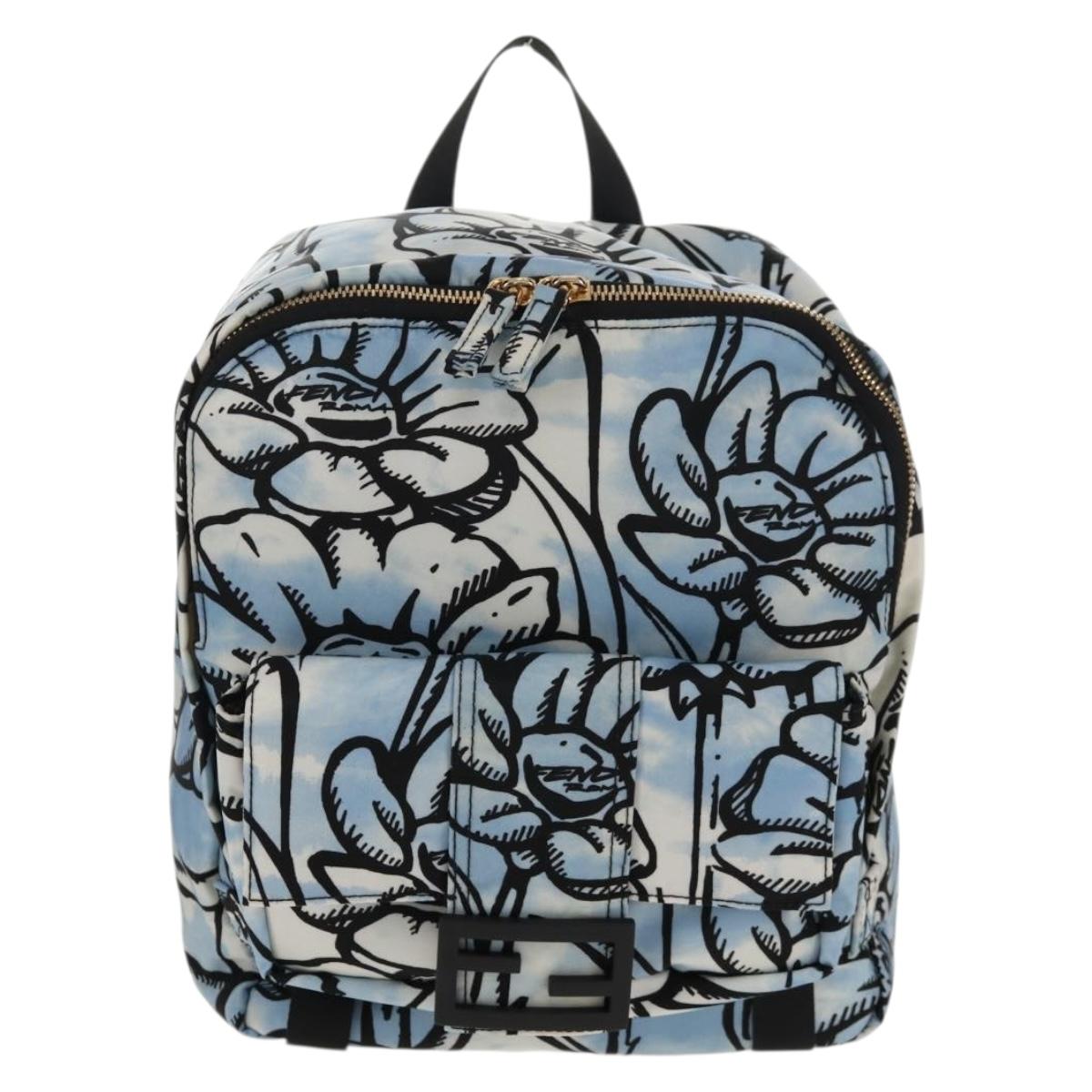 FENDI Backpack Nylon Blue Gold Auth ka596M