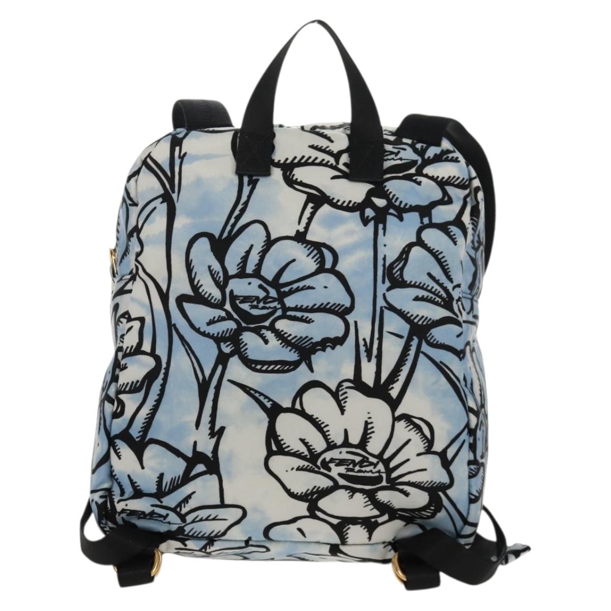 FENDI Backpack Nylon Blue Gold Auth ka596M
