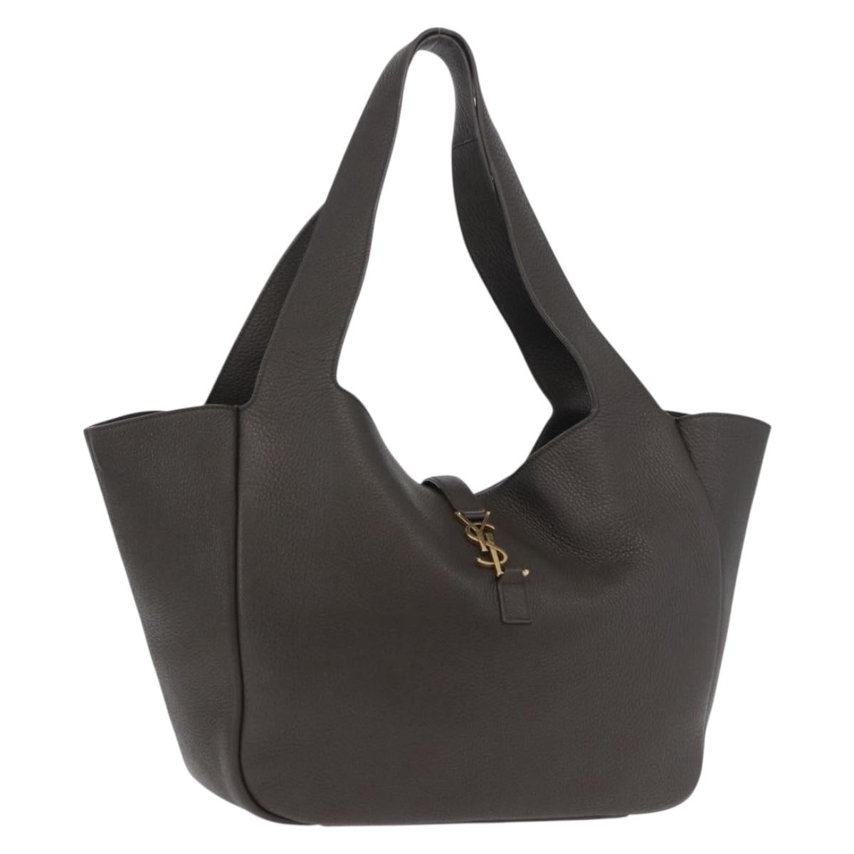 SAINT LAURENT LE 5 `A 7 BEA Tote Bag Leather Khaki Gold Auth ka5971SAM