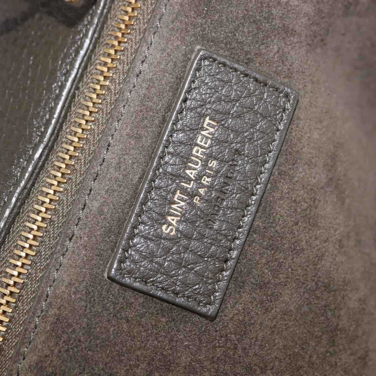 SAINT LAURENT LE 5 `A 7 BEA Tote Bag Leather Khaki Gold Auth ka5971SAM
