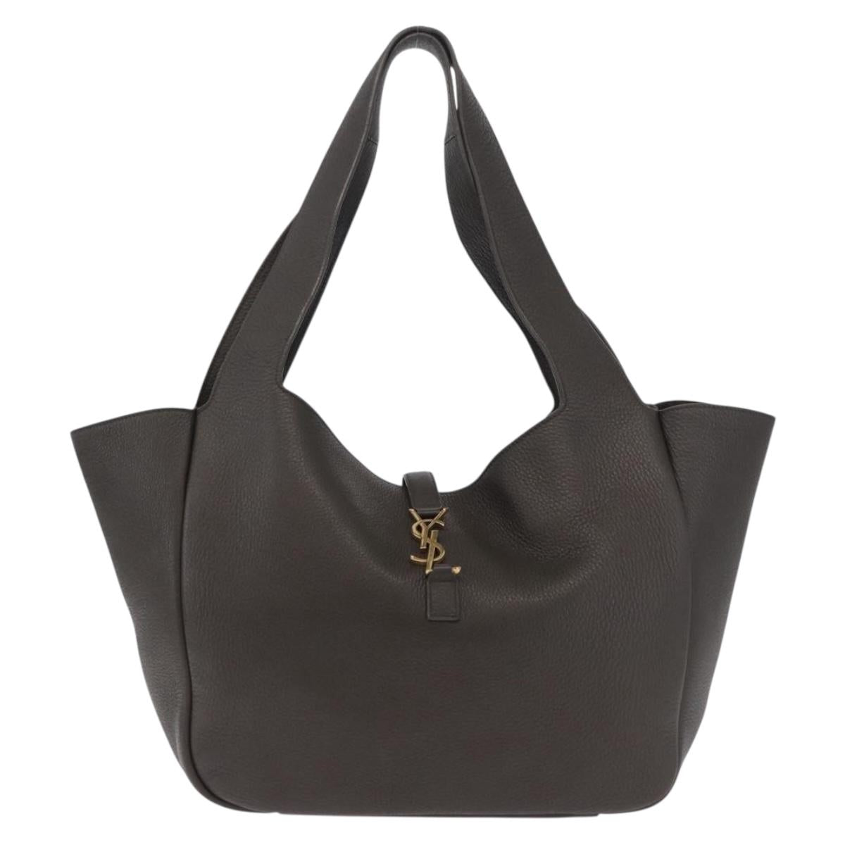 SAINT LAURENT LE 5 `A 7 BEA Tote Bag Leather Khaki Gold Auth ka5971SAM