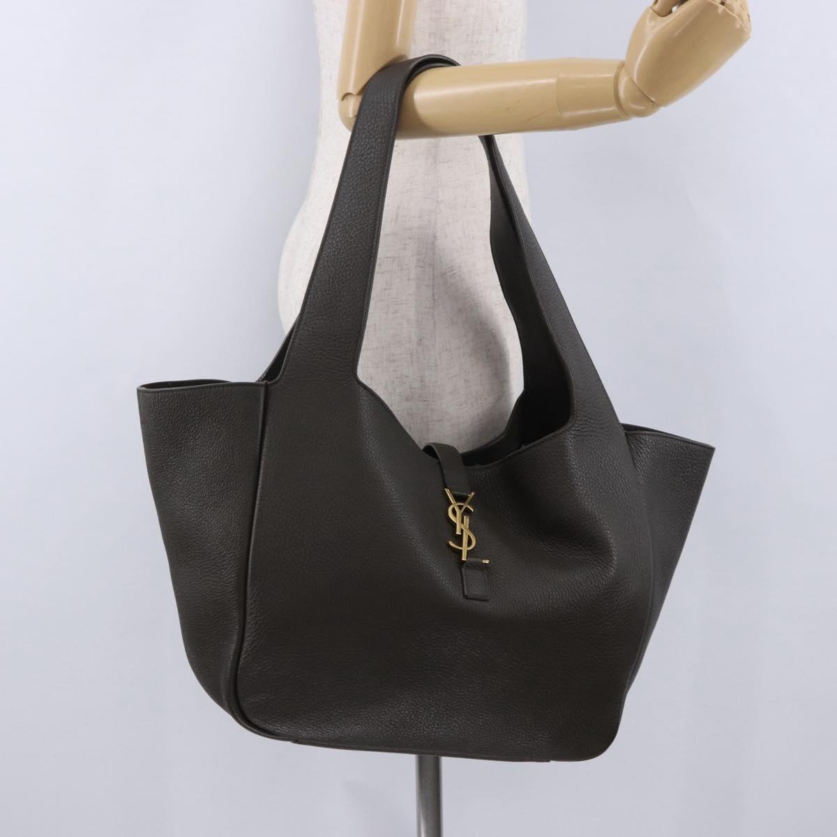SAINT LAURENT LE 5 `A 7 BEA Tote Bag Leather Khaki Gold Auth ka5971SAM