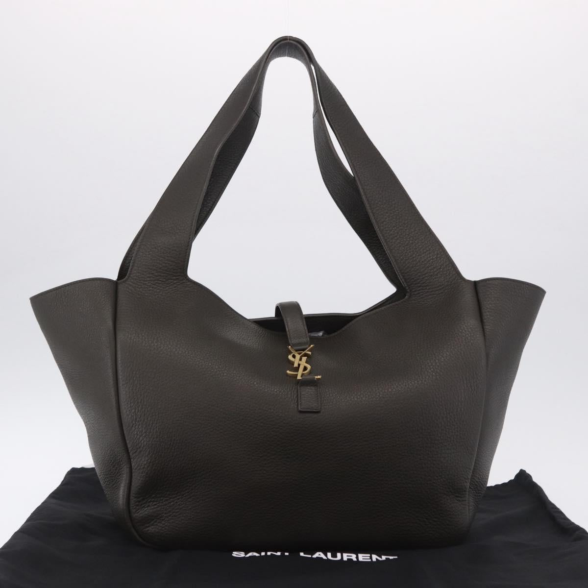 SAINT LAURENT LE 5 `A 7 BEA Tote Bag Leather Khaki Gold Auth ka5971SAM