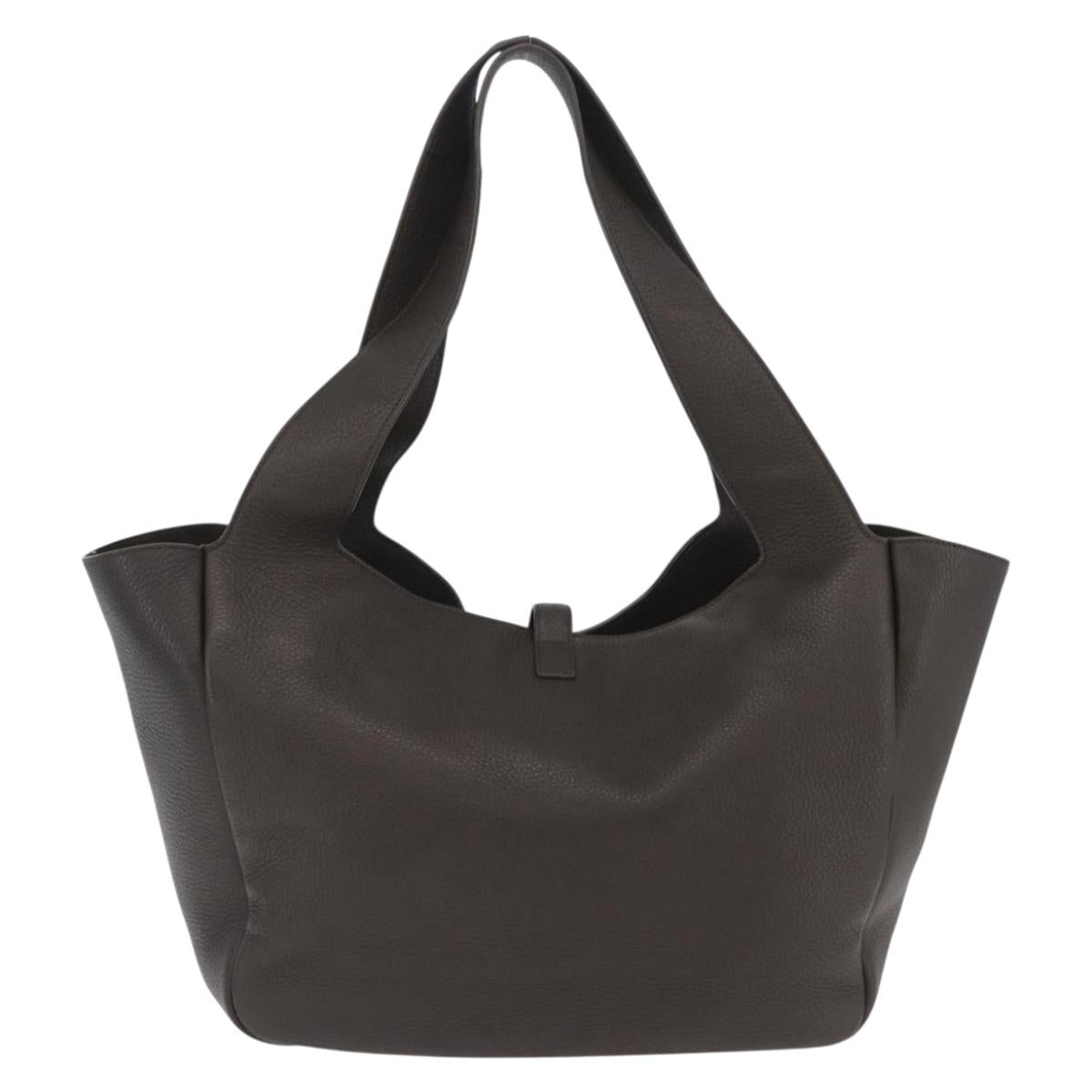 SAINT LAURENT LE 5 `A 7 BEA Tote Bag Leather Khaki Gold Auth ka5971SAM