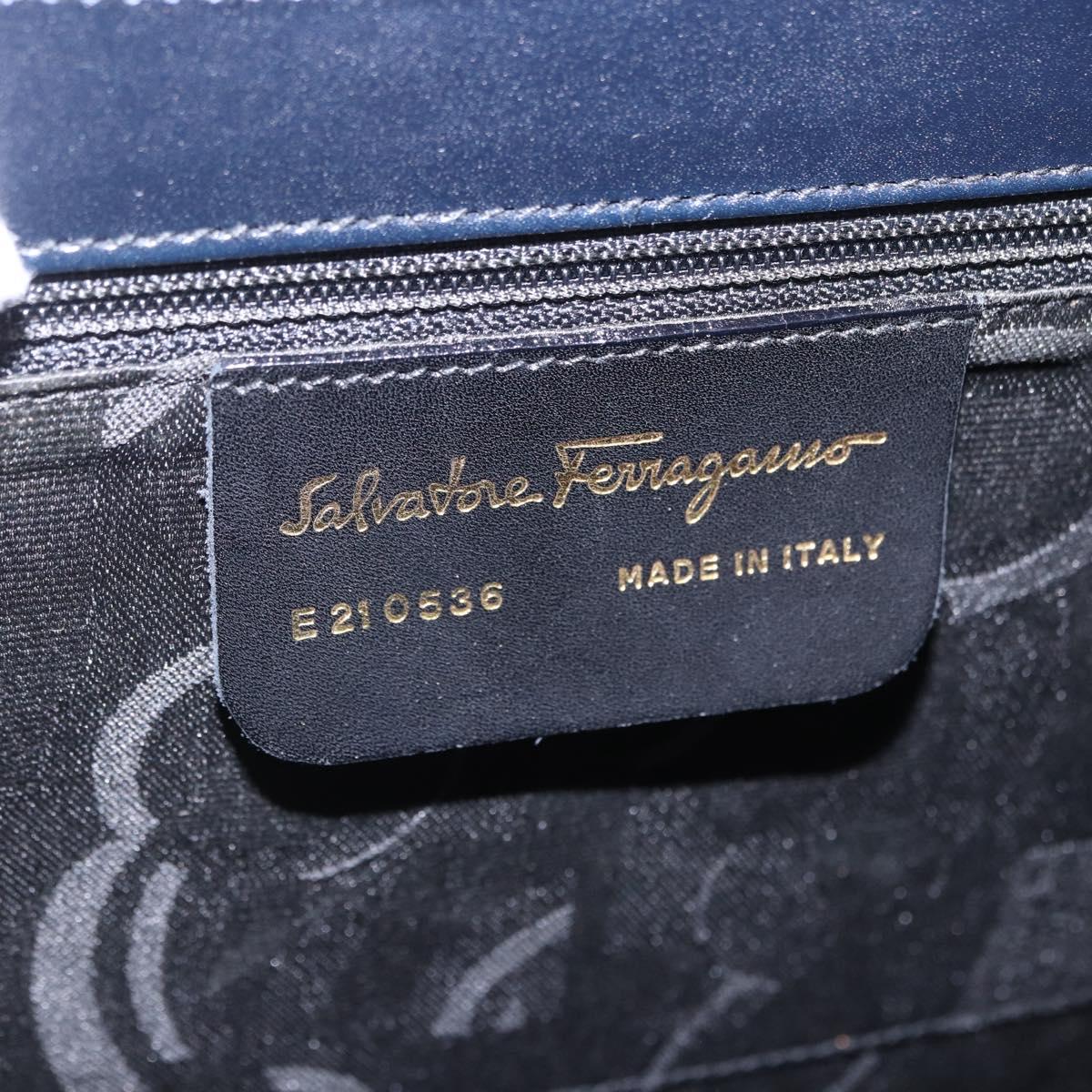 Salvatore Ferragamo Gancini Hand Bag Leather Navy Gold Auth ka5976