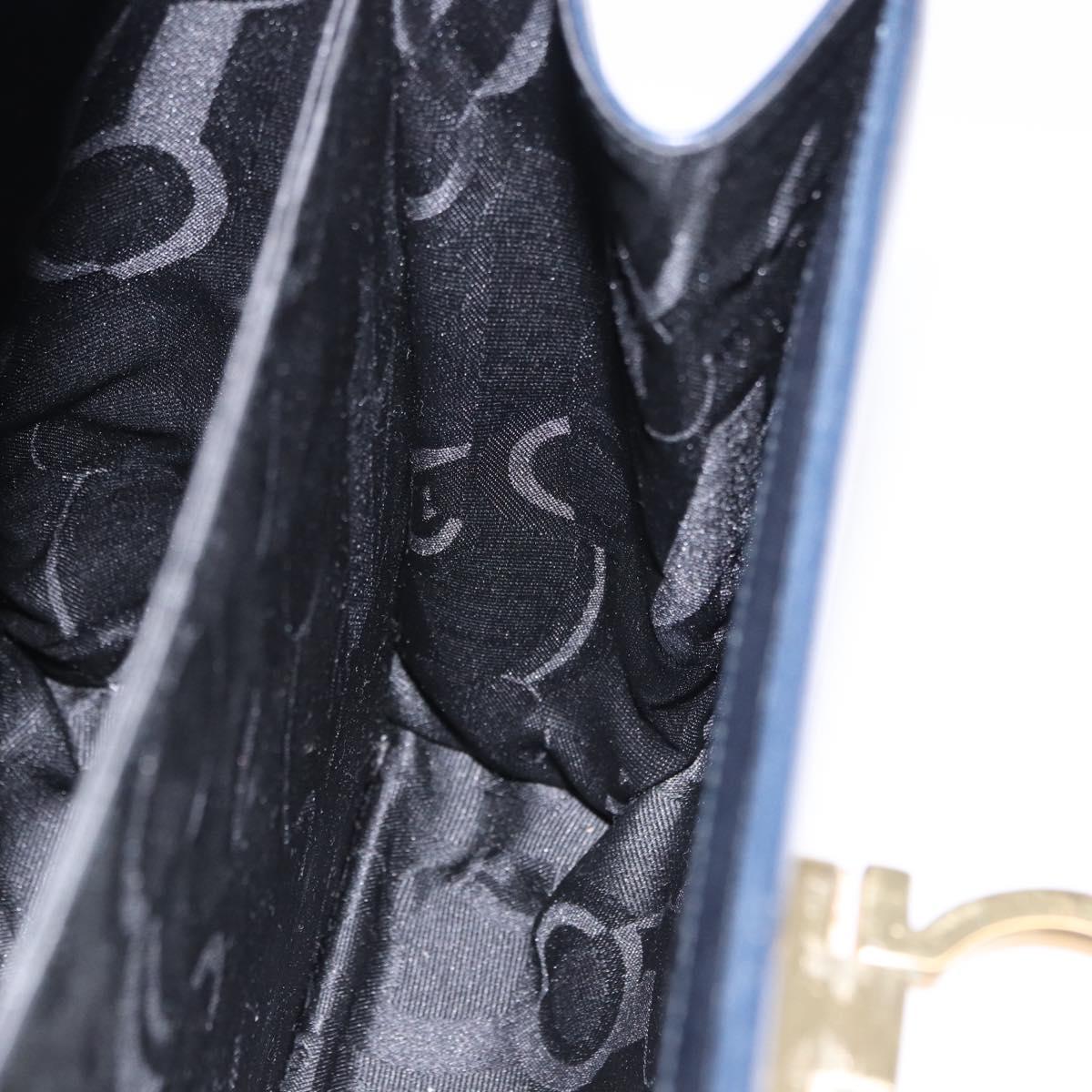 Salvatore Ferragamo Gancini Hand Bag Leather Navy Gold Auth ka5976