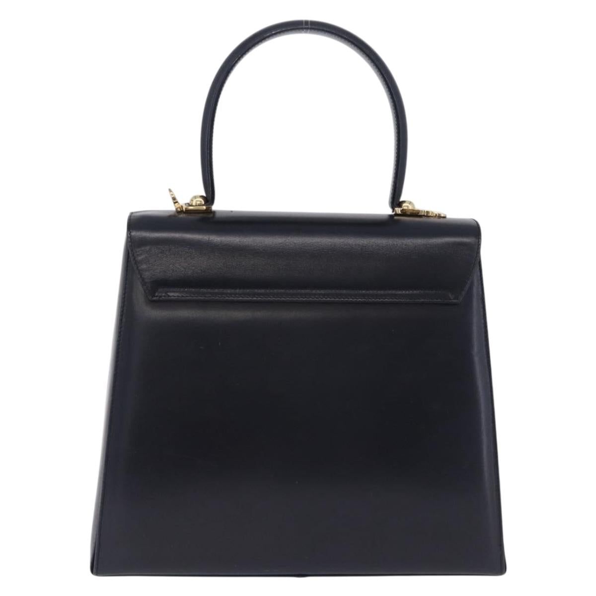 Salvatore Ferragamo Gancini Hand Bag Leather Navy Gold Auth ka5976
