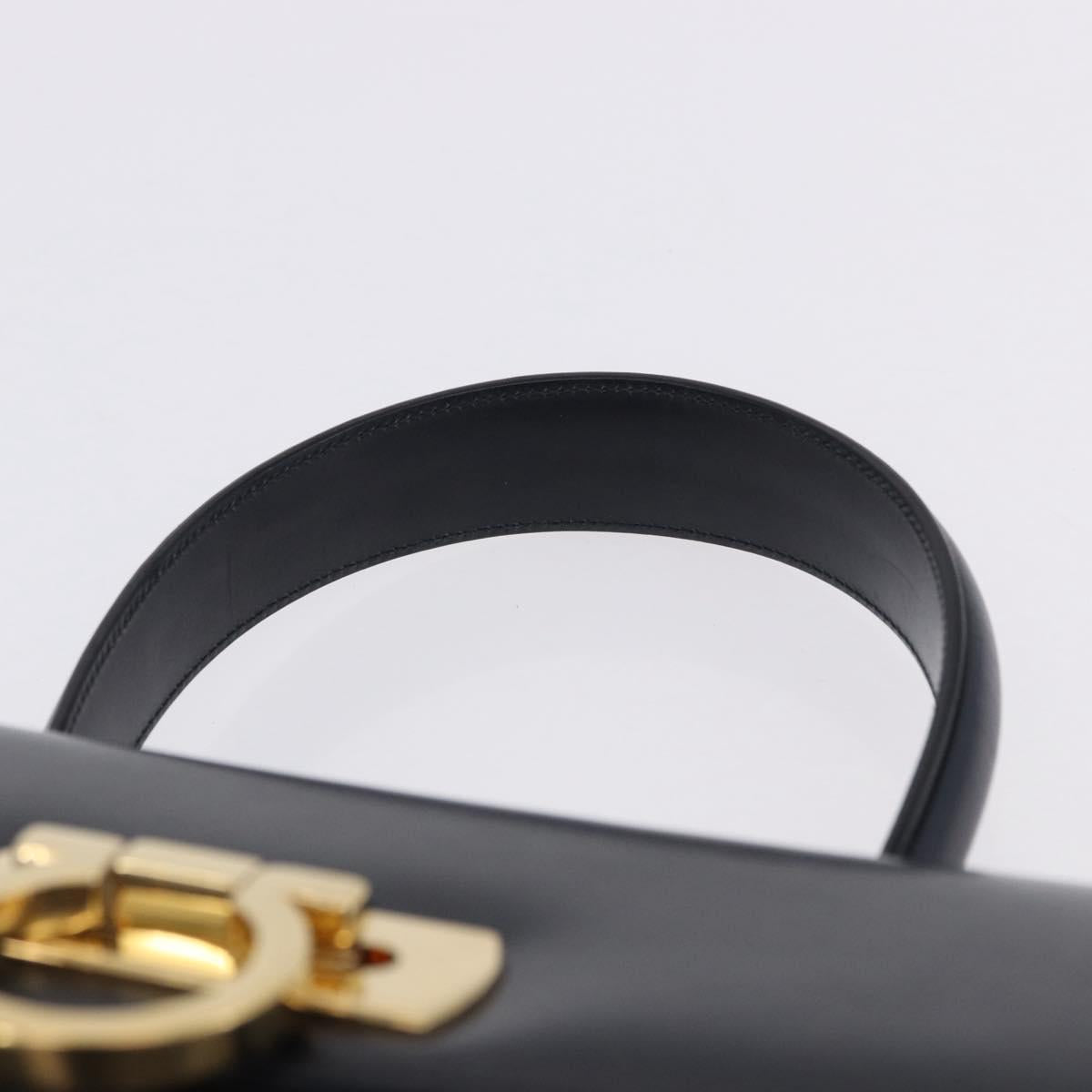 Salvatore Ferragamo Gancini Hand Bag Leather Navy Gold Auth ka5976