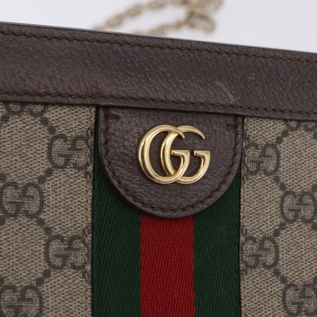GUCCI GG Supreme Chain Web Sherry Line Bag PVC Beige Gold 503877 Auth ka5977V