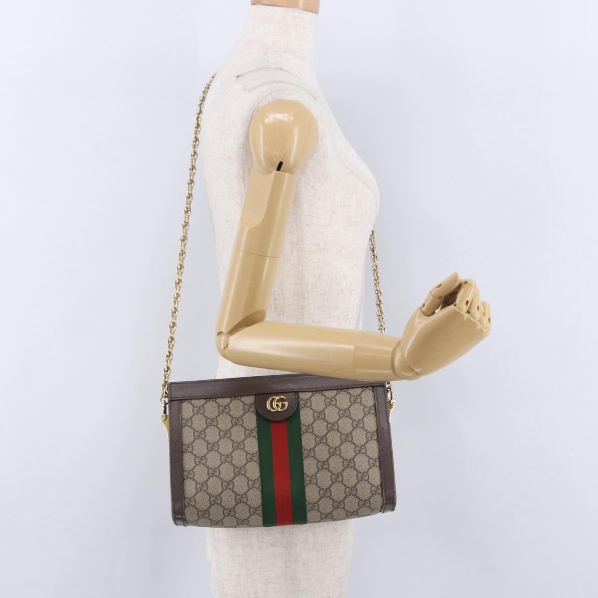 GUCCI GG Supreme Chain Web Sherry Line Bag PVC Beige Gold 503877 Auth ka5977V