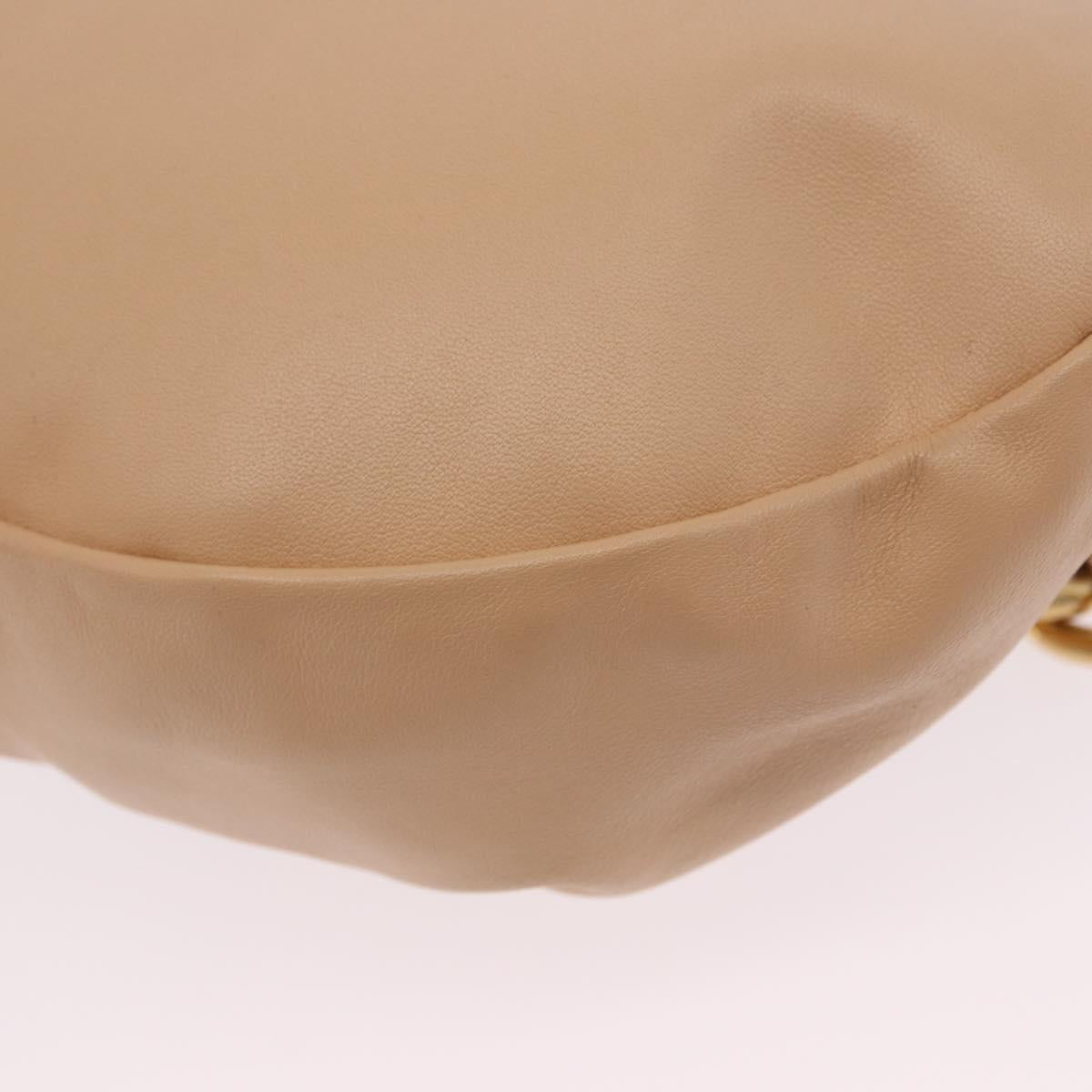 BOTTEGA VENETA INTRECCIATO Chain Shoulder Bag Leather Beige Gold Auth ka5978V