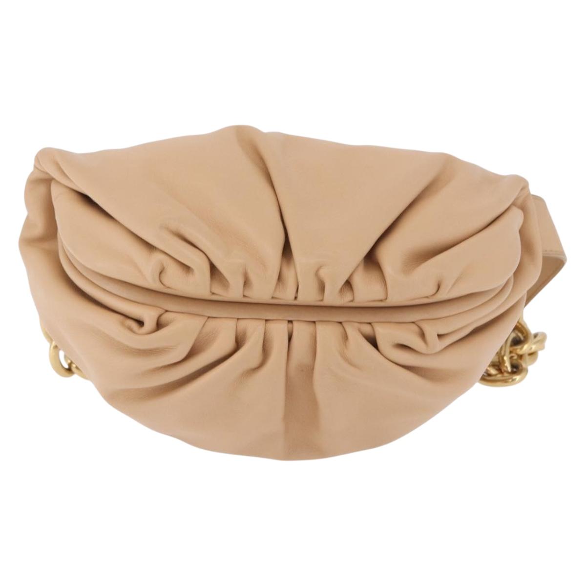BOTTEGA VENETA INTRECCIATO Chain Shoulder Bag Leather Beige Gold Auth ka5978V