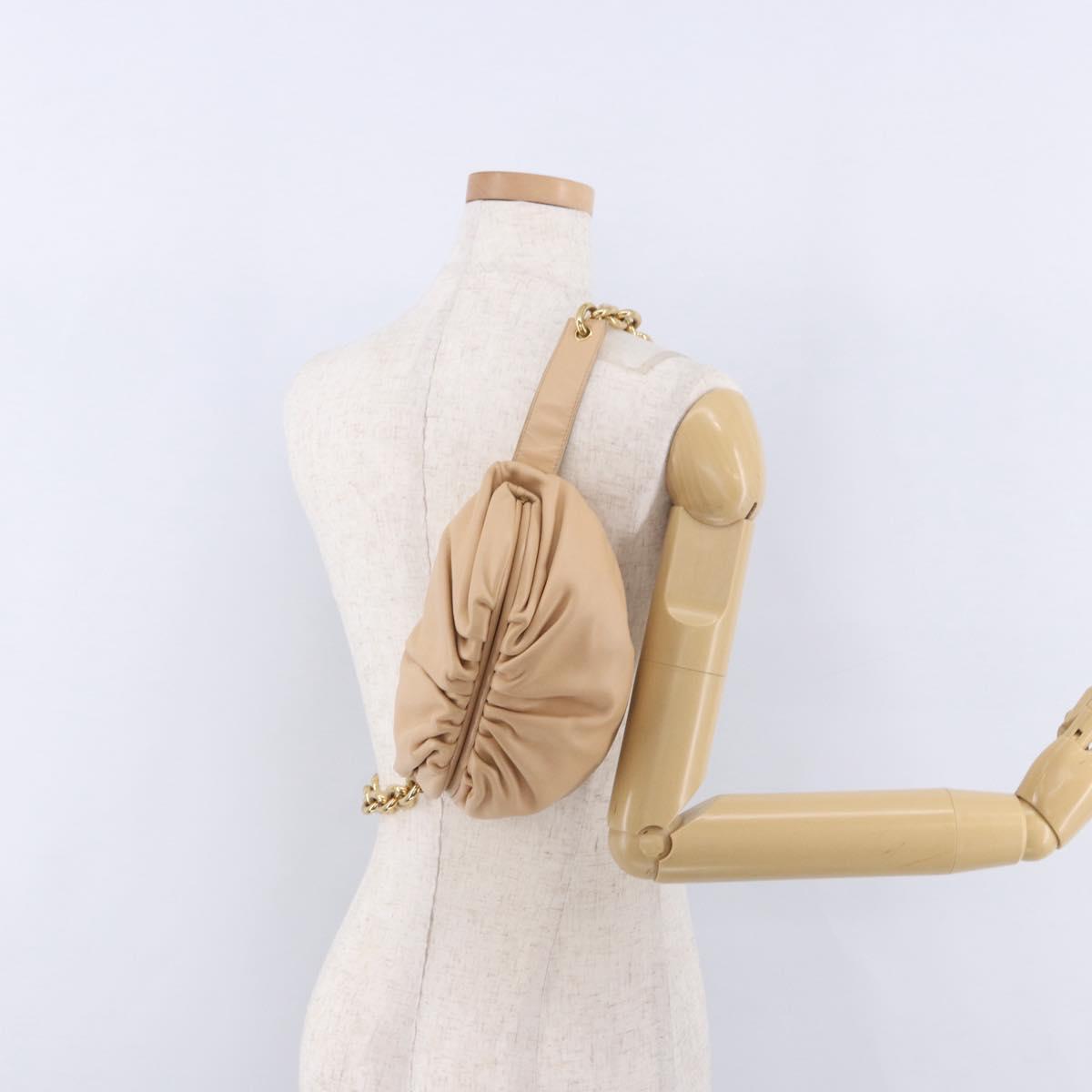 BOTTEGA VENETA INTRECCIATO Chain Shoulder Bag Leather Beige Gold Auth ka5978V