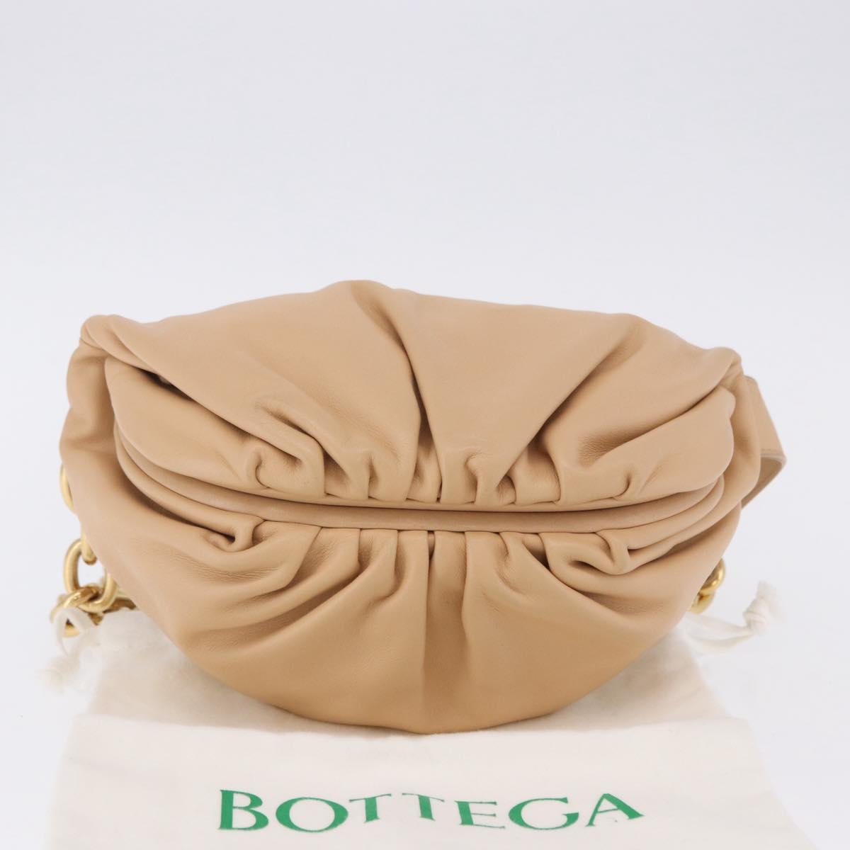 BOTTEGA VENETA INTRECCIATO Chain Shoulder Bag Leather Beige Gold Auth ka5978V
