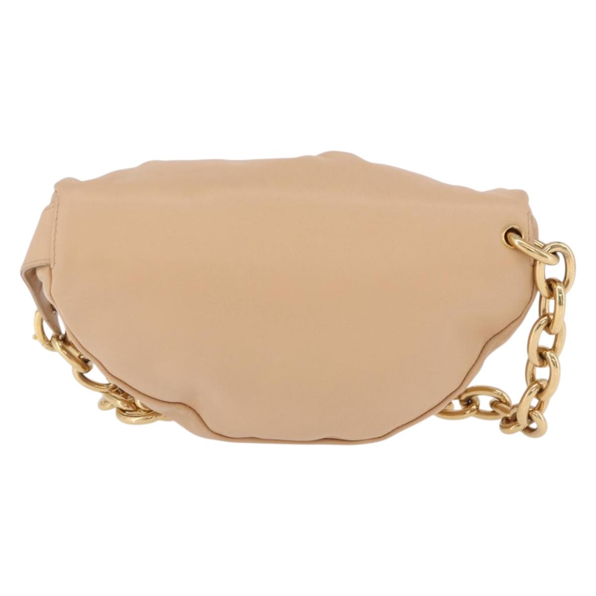BOTTEGA VENETA INTRECCIATO Chain Shoulder Bag Leather Beige Gold Auth ka5978V