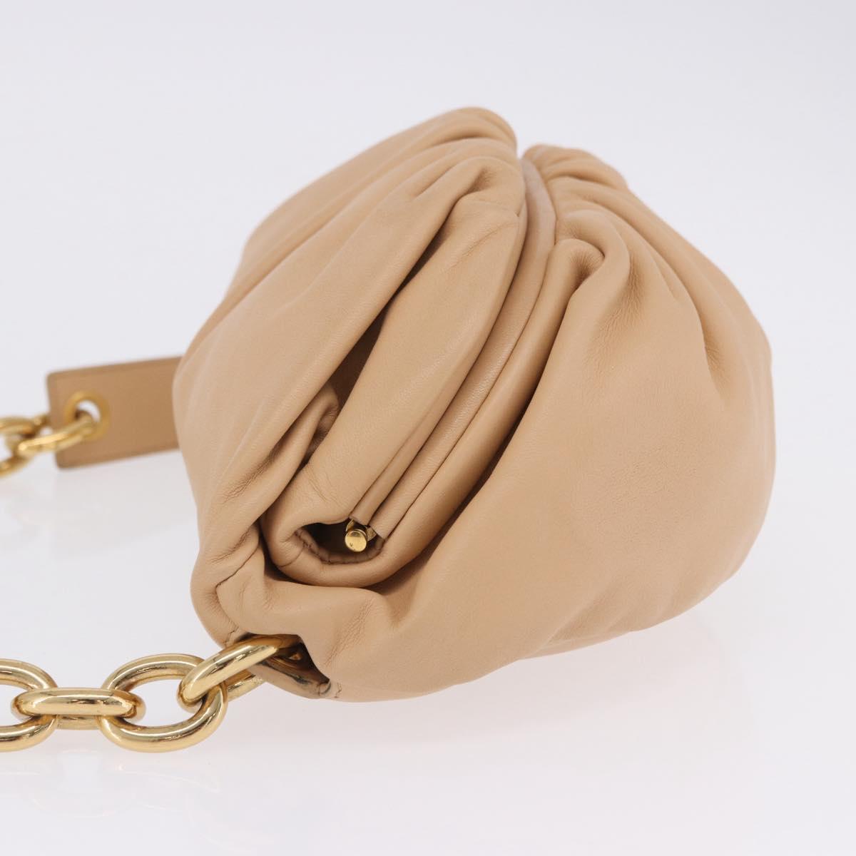 BOTTEGA VENETA INTRECCIATO Chain Shoulder Bag Leather Beige Gold Auth ka5978V