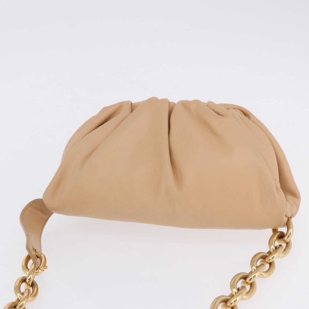 BOTTEGA VENETA INTRECCIATO Chain Shoulder Bag Leather Beige Gold Auth ka5978V