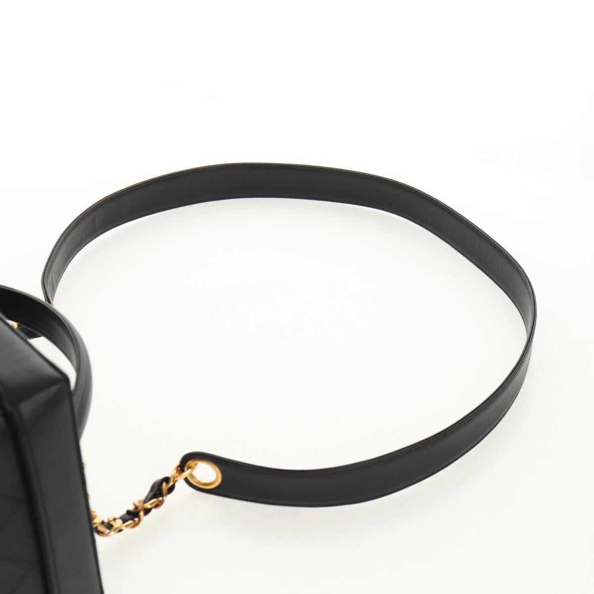 CHANEL Bicolore Vanity Hand Bag Lamb Skin Black Gold CC Auth ka597V