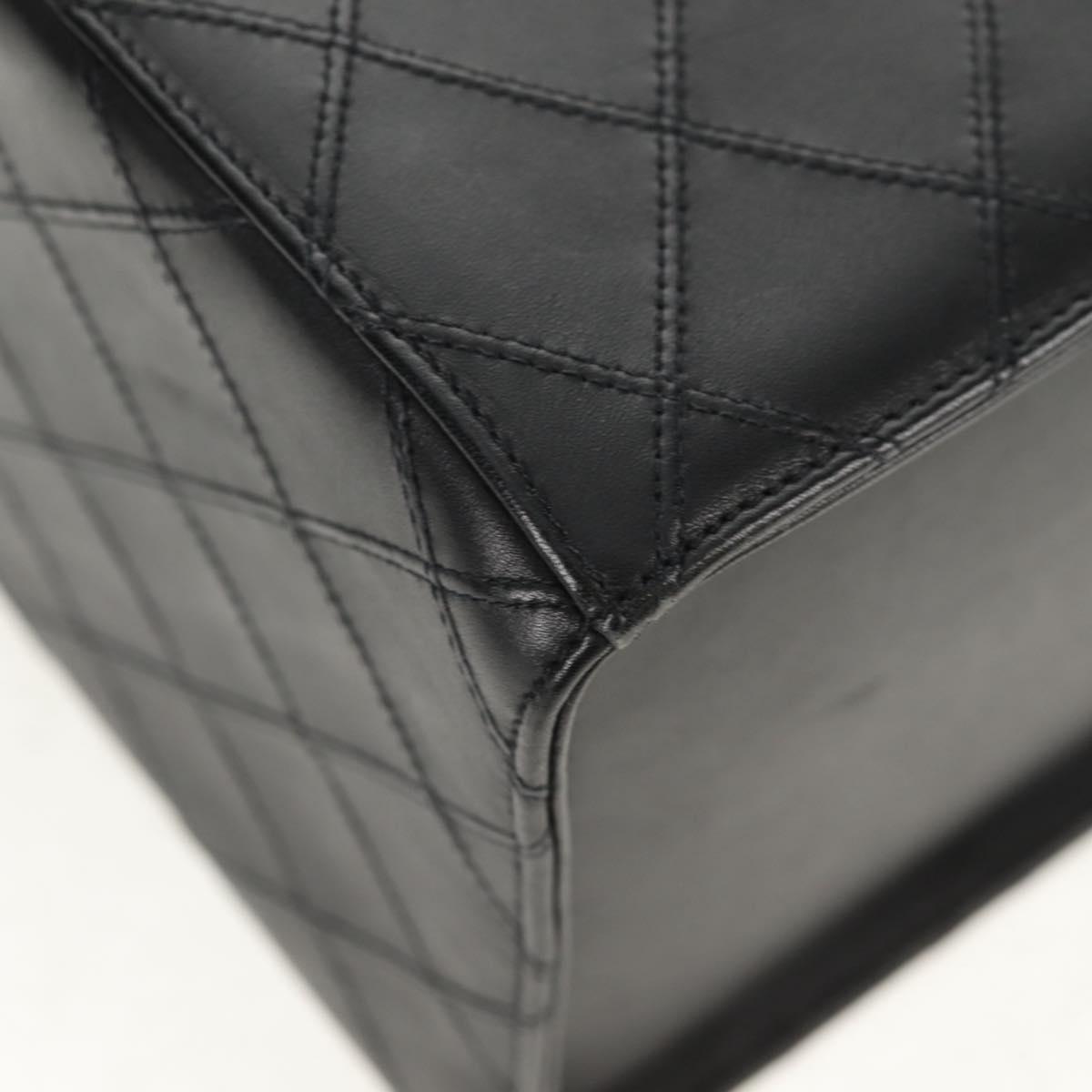 CHANEL Bicolore Vanity Hand Bag Lamb Skin Black Gold CC Auth ka597V