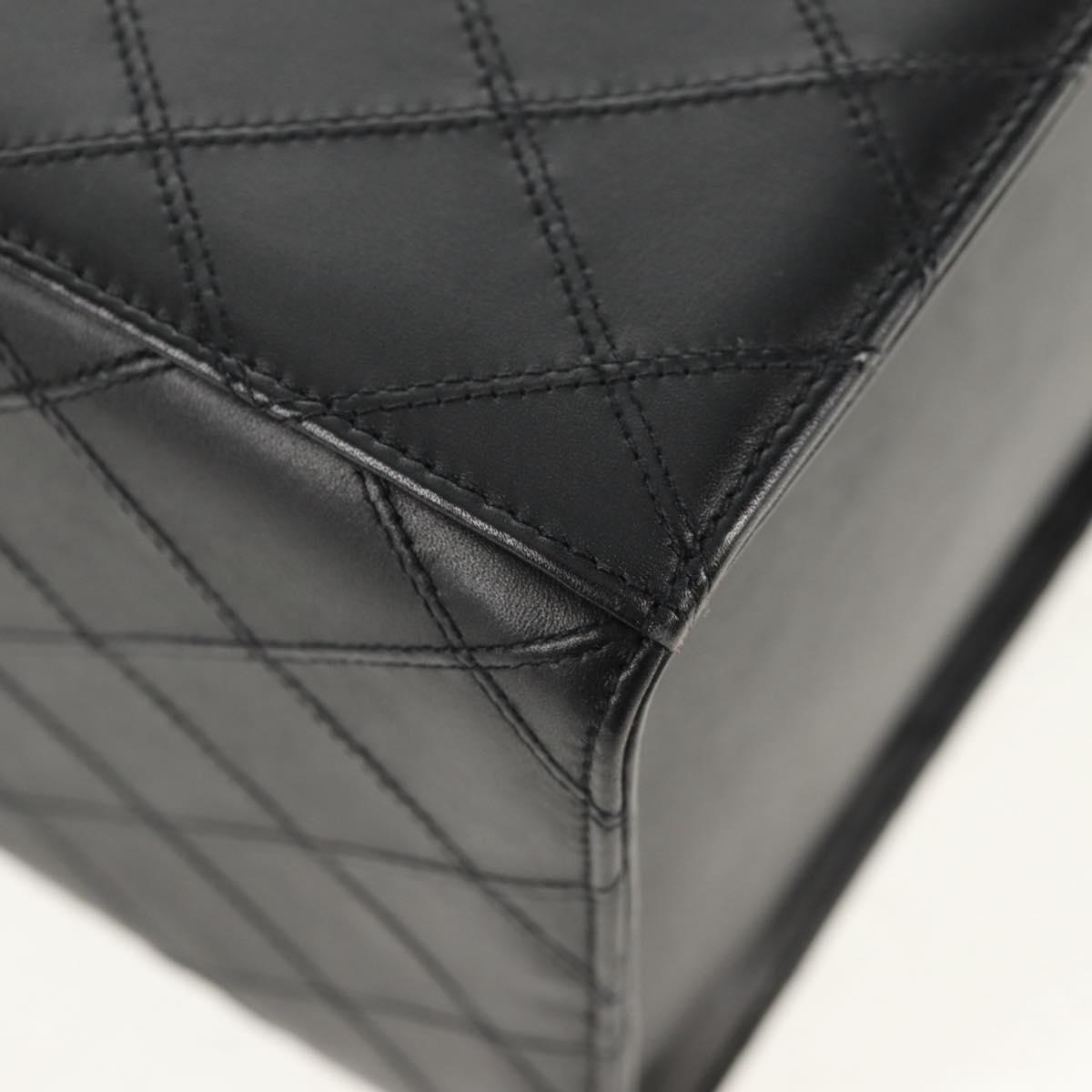 CHANEL Bicolore Vanity Hand Bag Lamb Skin Black Gold CC Auth ka597V