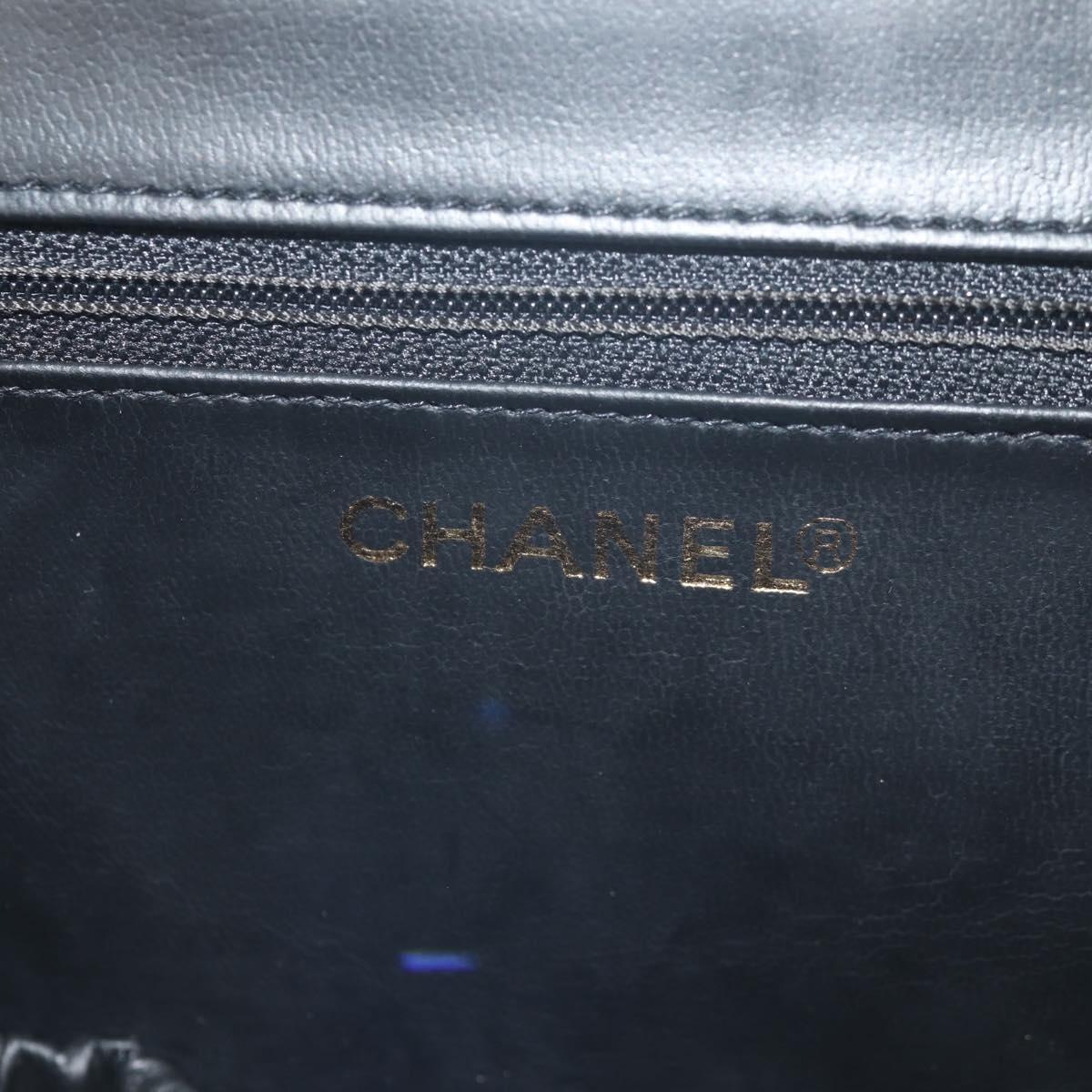 CHANEL Bicolore Vanity Hand Bag Lamb Skin Black Gold CC Auth ka597V