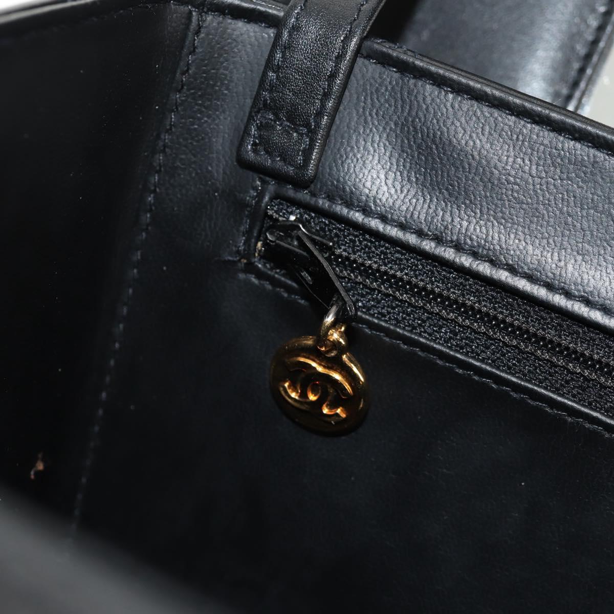 CHANEL Bicolore Vanity Hand Bag Lamb Skin Black Gold CC Auth ka597V