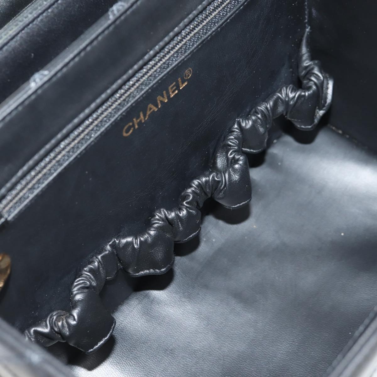 CHANEL Bicolore Vanity Hand Bag Lamb Skin Black Gold CC Auth ka597V