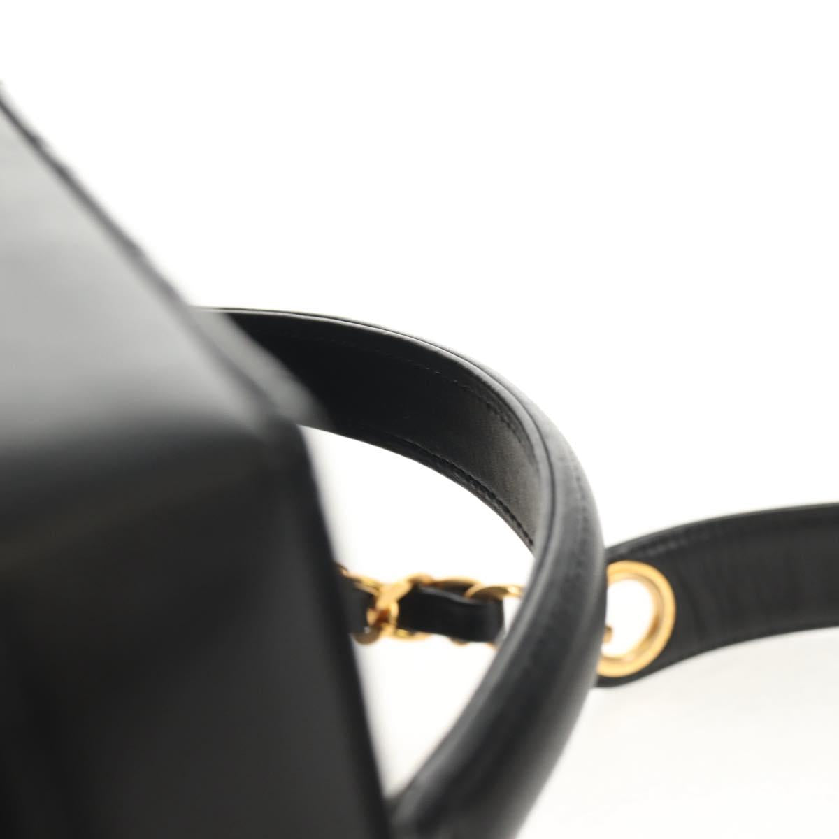 CHANEL Bicolore Vanity Hand Bag Lamb Skin Black Gold CC Auth ka597V