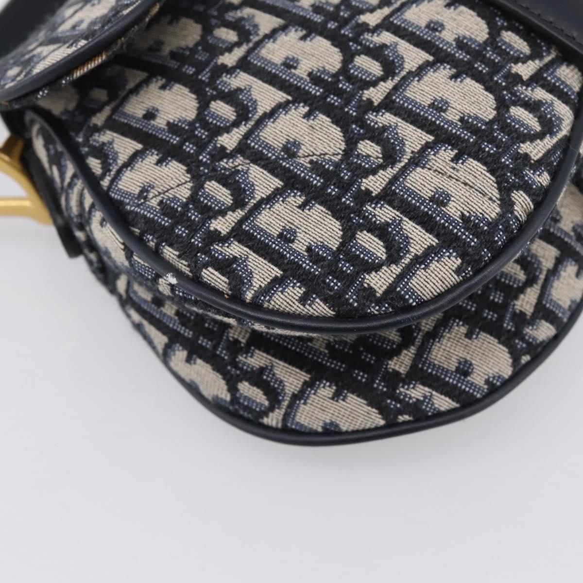 Christian Dior Trotter Canvas Saddle Hand Bag Navy Gold Auth ka5981SAM