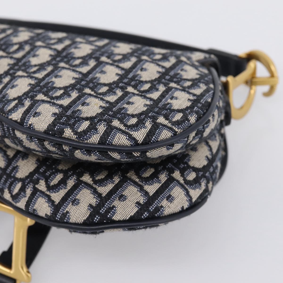 Christian Dior Trotter Canvas Saddle Hand Bag Navy Gold Auth ka5981SAM